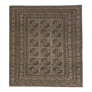 1930s Gray Antique Persian Turkmen Handmade Wool Rug With Geometric Design For Sale