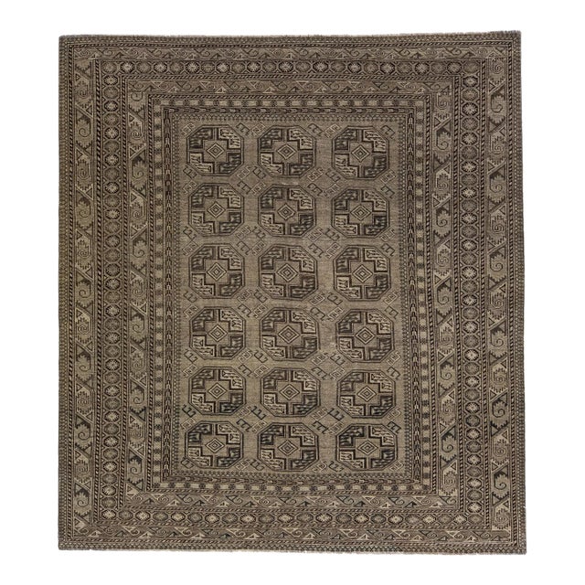 1930s Gray Antique Persian Turkmen Handmade Wool Rug With Geometric Design For Sale