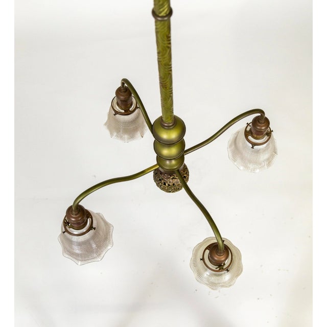 Brass Victorian Brass Chandelier With Floral Ball & Bellflower Glass Shades For Sale - Image 8 of 13