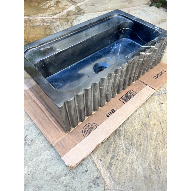 Handcrafted Nero Marquina Marble Sink – Black Marble Sink, Modern Vanity Basin, Natural Stone Bathroom Sink, Luxury Black Marble Washbasin For Sale In Los Angeles - Image 6 of 8