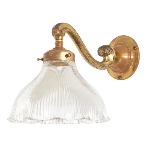 Antique Glass Wall Light from Holophane, 1950s For Sale