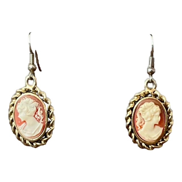 Vintage Carved Cameo Drop Earrings For Sale