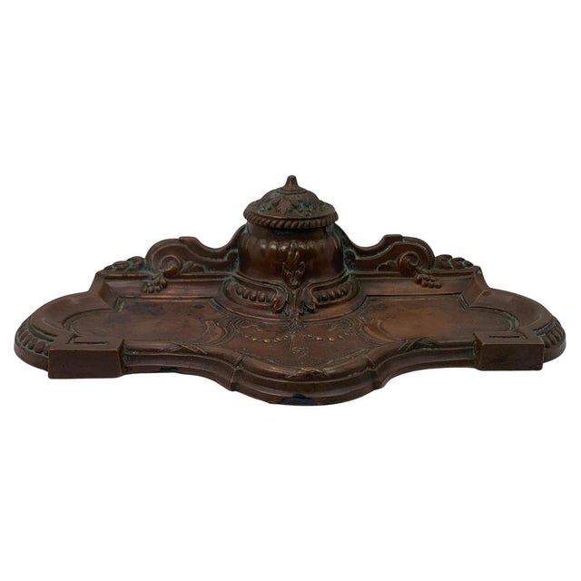 A Beautiful Turn of the Century Decorative French Belle Epoque / Art Nouveau Bronze Desk Tidy. with A Pen Rest Hinged...