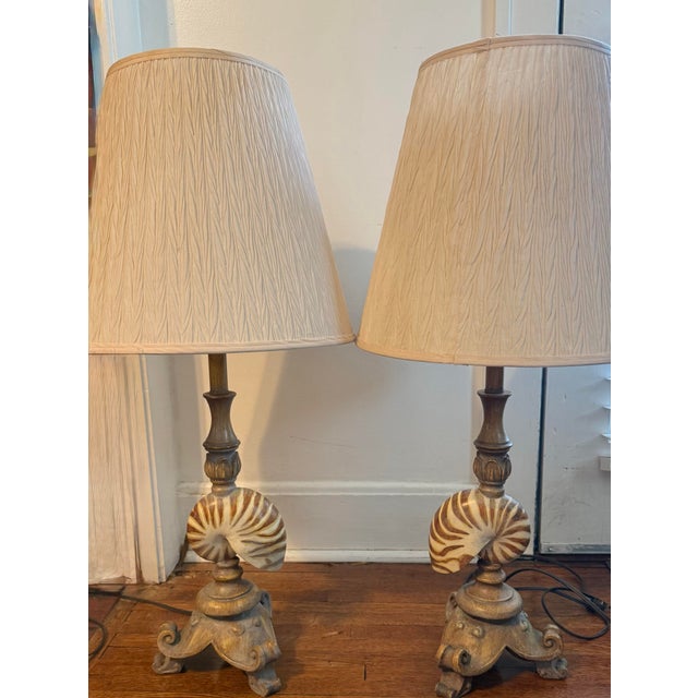 Art Nouveau Mid 20th Century Nautilus Shell Table Lamps - a Pair For Sale - Image 3 of 12