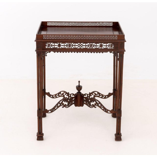Chinese Chippendale Style Mahogany Silver Table, with reticulated gallery. 31.25" H x 24.75" W x 17.75" D. Provenance:...