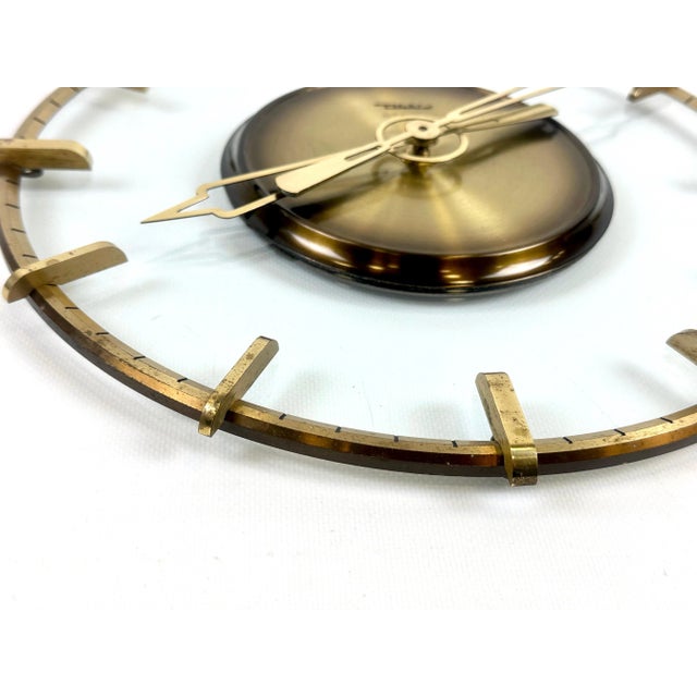 1950s Vintage Glass & Brass Wall Clock from Diehl, 1950s For Sale - Image 5 of 9