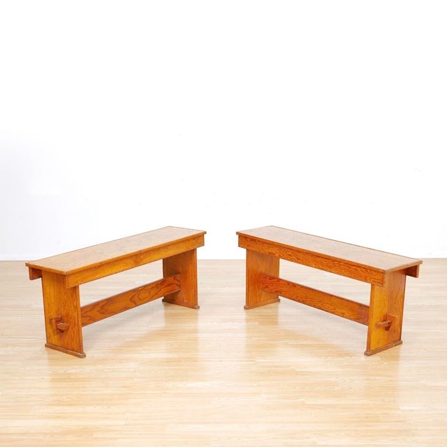 1950s Pair of Vintage Solid Pine Craftsman Benches For Sale - Image 5 of 9