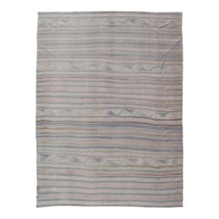 Vintage Turkish Kilim With Soft Blue, Sage, and Sand Striped Design For Sale