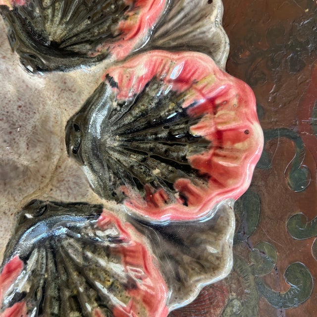 French Vintage French Majolica Oyster Plate For Sale - Image 3 of 5