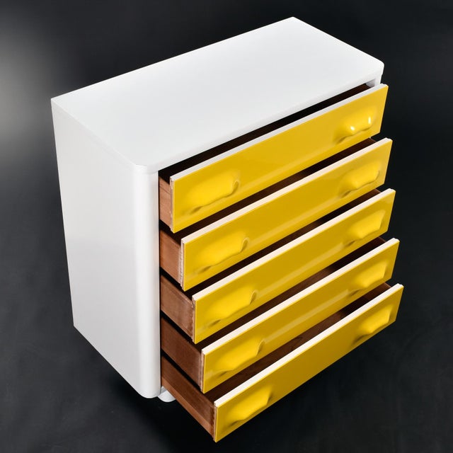 Broyhill Restored Raymond Loewy Inspired Yellow Chapter One Highboy Dresser Chest For Sale - Image 4 of 14