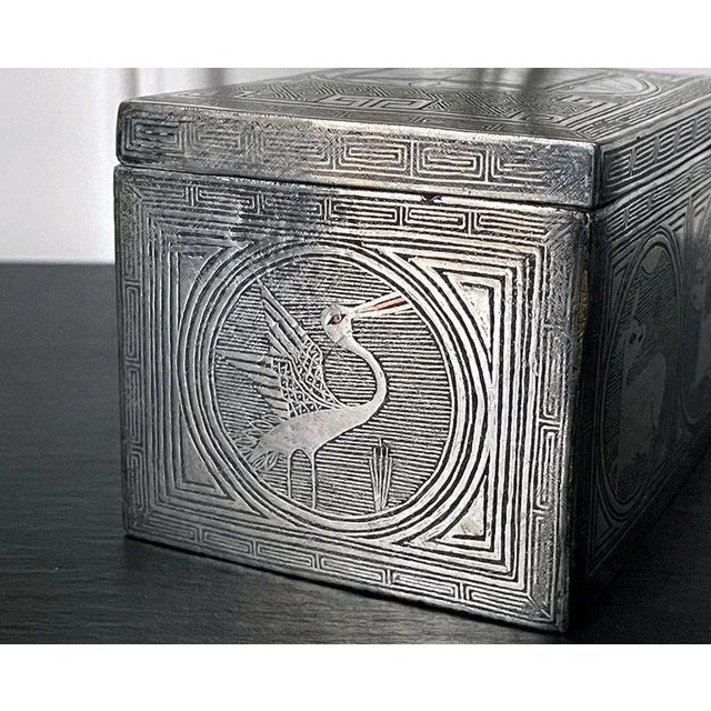 Metal Fine Korean Iron Tobacco Box with Silver Inlay Joseon Dynasty For Sale - Image 7 of 13