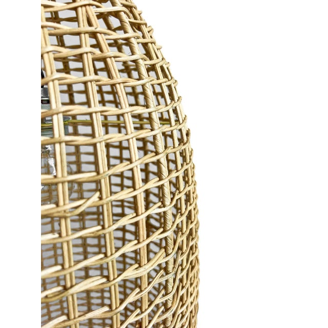 Wood Rattan Basket Bottle Pendant Light For Sale - Image 7 of 10