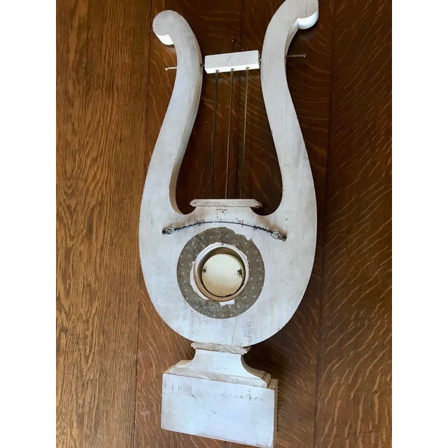 Metal Vintage Wooden Wall Lyre Clock With Brass Greek Mythology Details, Made in Great Britain For Sale - Image 7 of 9