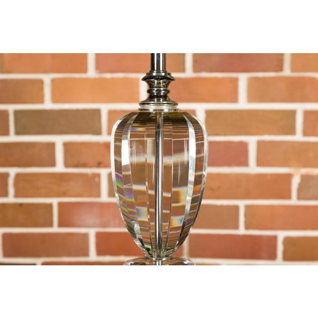 Mid 20th Century French Crystal Single-Light Table Lamps on Lucite Bases - Pair For Sale - Image 12 of 12