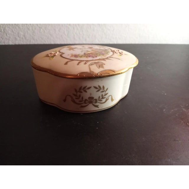 1950s Handpainted Porcelain Trinket Dresser Box For Sale - Image 4 of 8