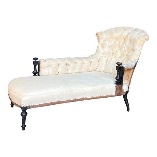 French 19th Century Chaise With Wooden Arm Details For Sale