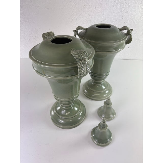 Ceramic Global Views Italian Sage Green Large Terracotta Urns For Sale - Image 7 of 11