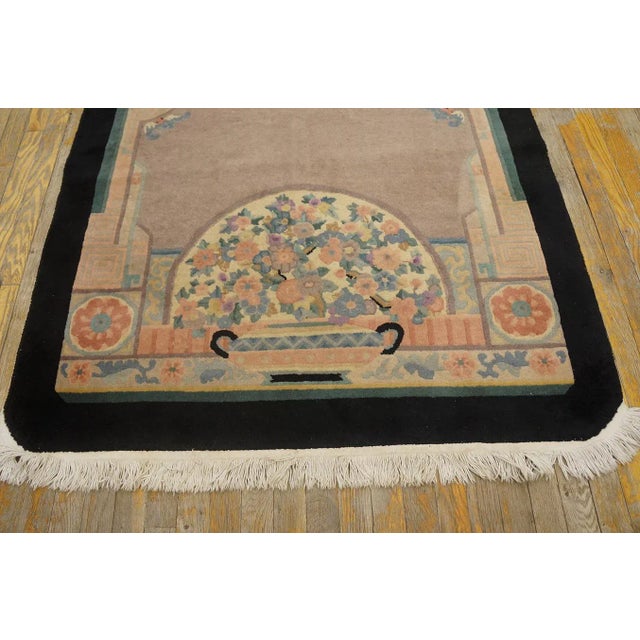 1920s Tan Ecru Medallion Antique Chinese Art Deco Carpet 4' X 6' 9'' Knotted Wool Rug For Sale - Image 10 of 12