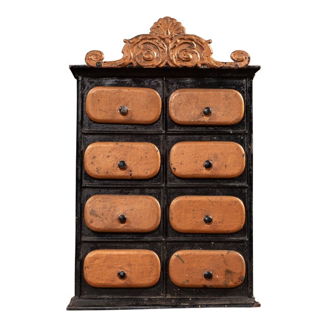 Early 20th Century Ornate Painted Tin Spice Cabinet For Sale