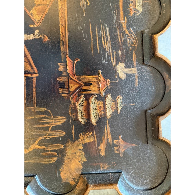 Vintage English Queen Anne Chinoiserie Black Lacquer Table For Sale - Image 4 of 8