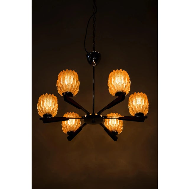Italian Chandelier with Murano Glass Shades, 1960s For Sale - Image 6 of 7