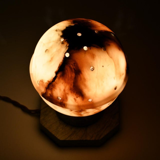 Stone Art Deco Alabaster Ball-Shaped Table Lamp, 1930s For Sale - Image 7 of 13