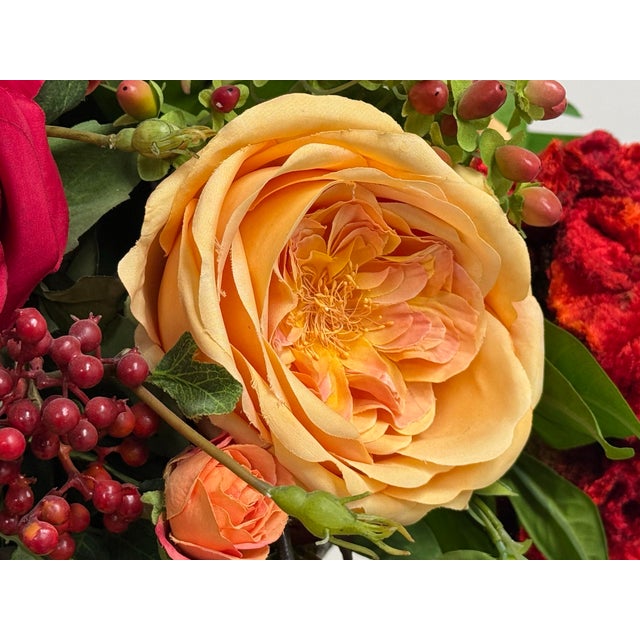 Late 20th Century Classical Faux Rose + Fruit Floral Arrangement For Sale - Image 5 of 12
