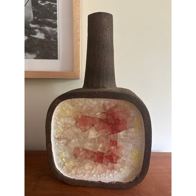 Mid-Century Modern 1960s Aldo Londi Bitossi Huge Fritte Pottery Fused Glass Vase For Sale - Image 3 of 6