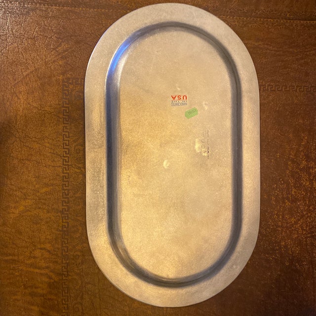 Silver Late 20th Century Wilton Company Pweter Armetale Metal Platter "Songs and Sonnetts" Native American Pattern With Turquoise Highlighting For Sale - Image 8 of 8