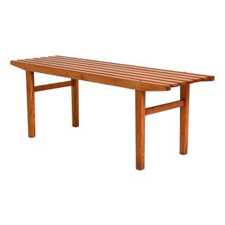 Scandinavian Bench with Pine Slats, 1960s For Sale