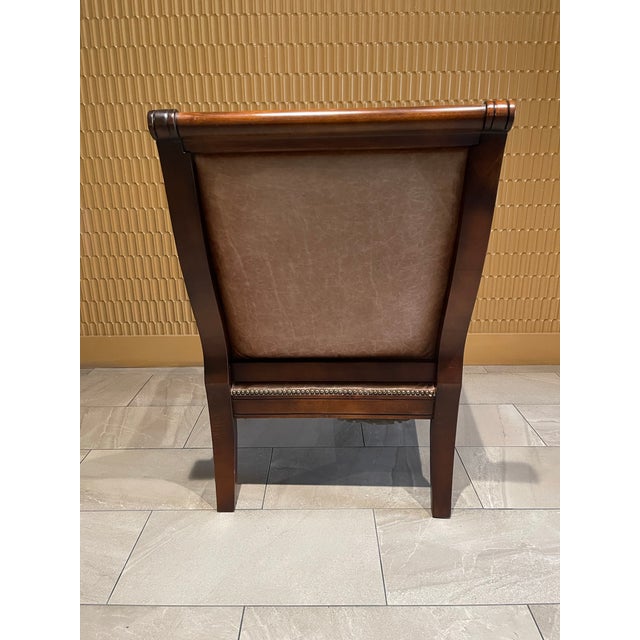 1990s Empire Revival Leather and Mahogany Library Armchair For Sale - Image 5 of 12