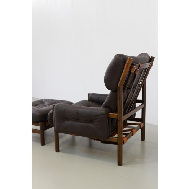 Bruksbo Set of Mid-Century Modern Scandinavian Safari Lounge Chair and Ottoman by Bruksbo, 1970s For Sale - Image 4 of 18