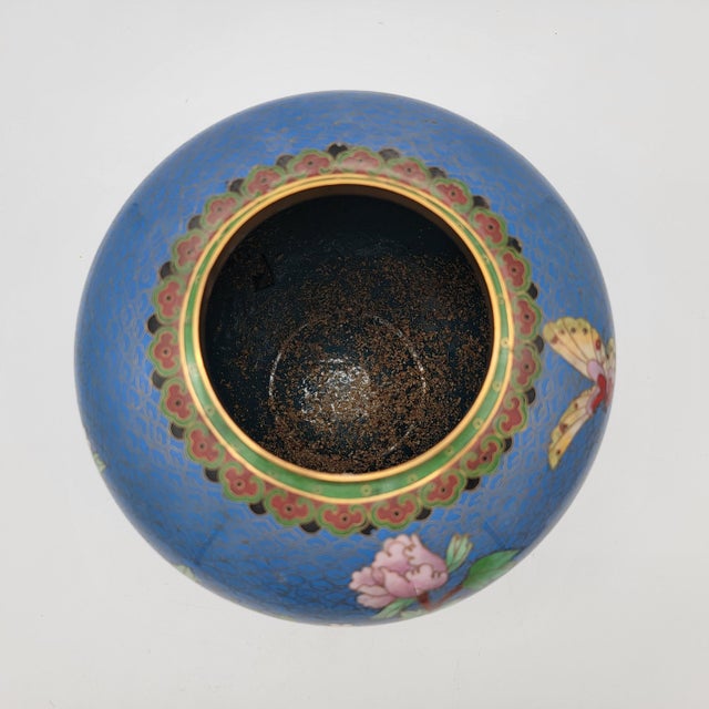 Late 20th Century Large Blue Chinese Cloisonne Ginger Jar For Sale - Image 5 of 8