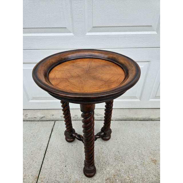 Hooker Furniture Round Barley Twist Side Table Stylized Palm Tabletop For Sale - Image 4 of 10