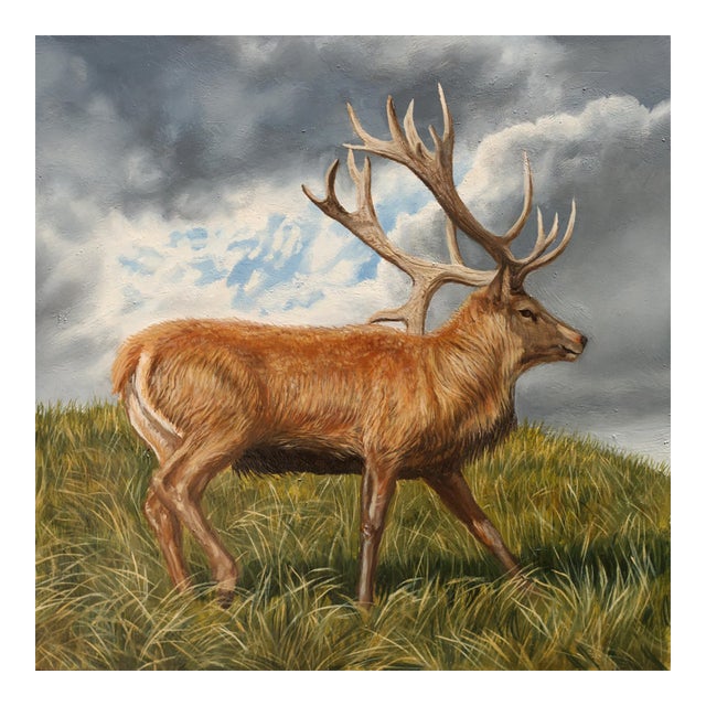 Spirit of the High Country by Robin Hextrum | Oil on Panel Stag Landscape For Sale