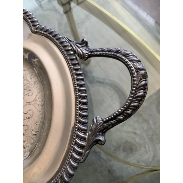 Victorian Antique Silver on Copper Scalloped Oval Serving Tray For Sale - Image 3 of 13