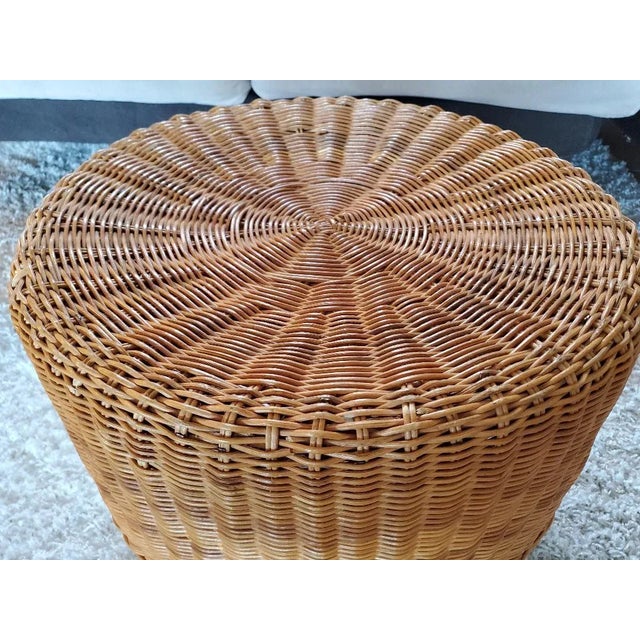 Round Rattan Ottoman, Vintage For Sale - Image 4 of 11