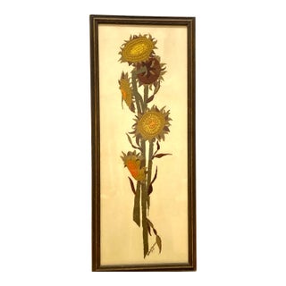 Long 1970s Framed Wall Art | Embroidered Sunflowers For Sale