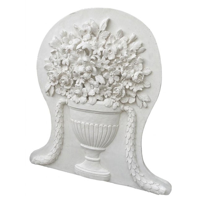 Mediterranean Vintage White Cast Stone Floral Urn Wall Plaque For Sale - Image 3 of 12