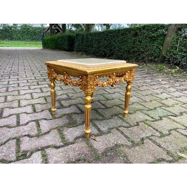 French Late 20c French Louis XVI Gold Marble Side Table - 1 Pc For Sale - Image 3 of 9