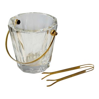 Mid 20th Century Baccarat Cut Crystal & Gold-Plated Gilt Metal Ice Bucket & Tongs For Sale