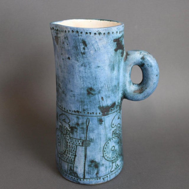 Blue French Decorative Pitcher by Jacques Blin, 1960s For Sale - Image 8 of 18