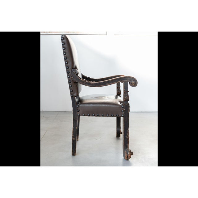19th Century Beechwood, Metal, and Leather Throne, 1800s For Sale - Image 3 of 14