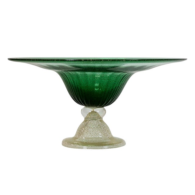 Green Vintage Italian Murano Glass Vase Centerpiece, 1980 For Sale - Image 8 of 8