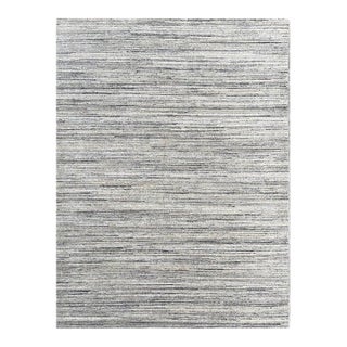 8x10 Ivory Hand-Knotted Wool Subtle Linear Texture Geometric Modern Carpet Rug For Sale
