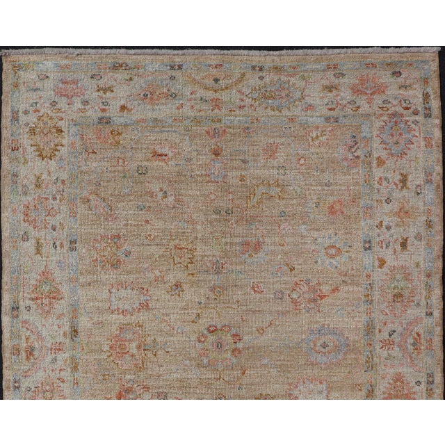Ivory Turkish Oushak Floral Design With Color on a Taupe Field and Ivory Border 5'0 X 6'10 For Sale - Image 8 of 12