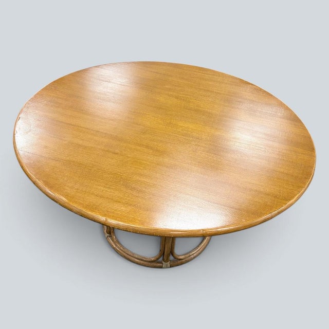 Vintage Round Dining Table in Oak and Bamboo, 1970s For Sale - Image 6 of 9