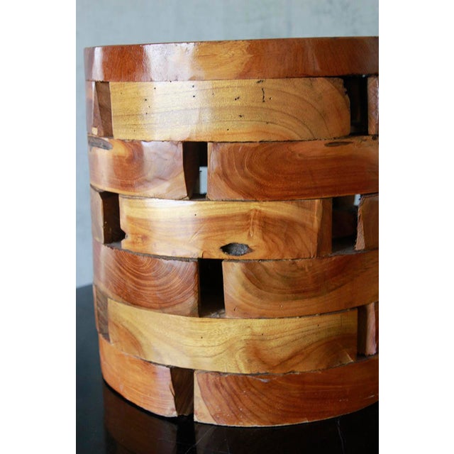 Late 20th Century Stacked Teak Wood Block Round Pedestal Stool Bench For Sale - Image 9 of 9