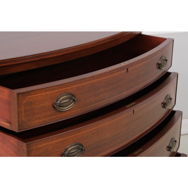 1960s Biggs 5 Drawer Inlaid Mahogany High Chest For Sale - Image 5 of 15
