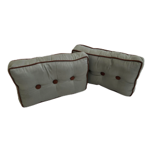 Modern Sage Green Rectangular Box Pillows With Buttons - A Pair